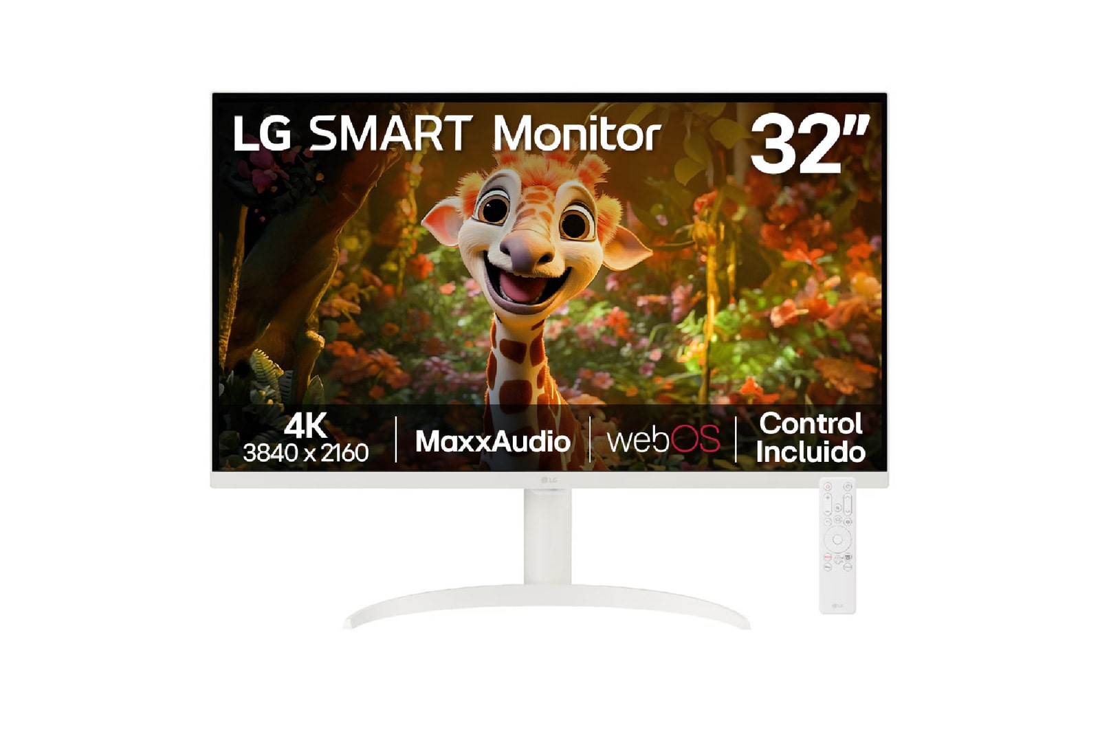 Vista Frontal Monitor 32sr75u incluye control remoto
